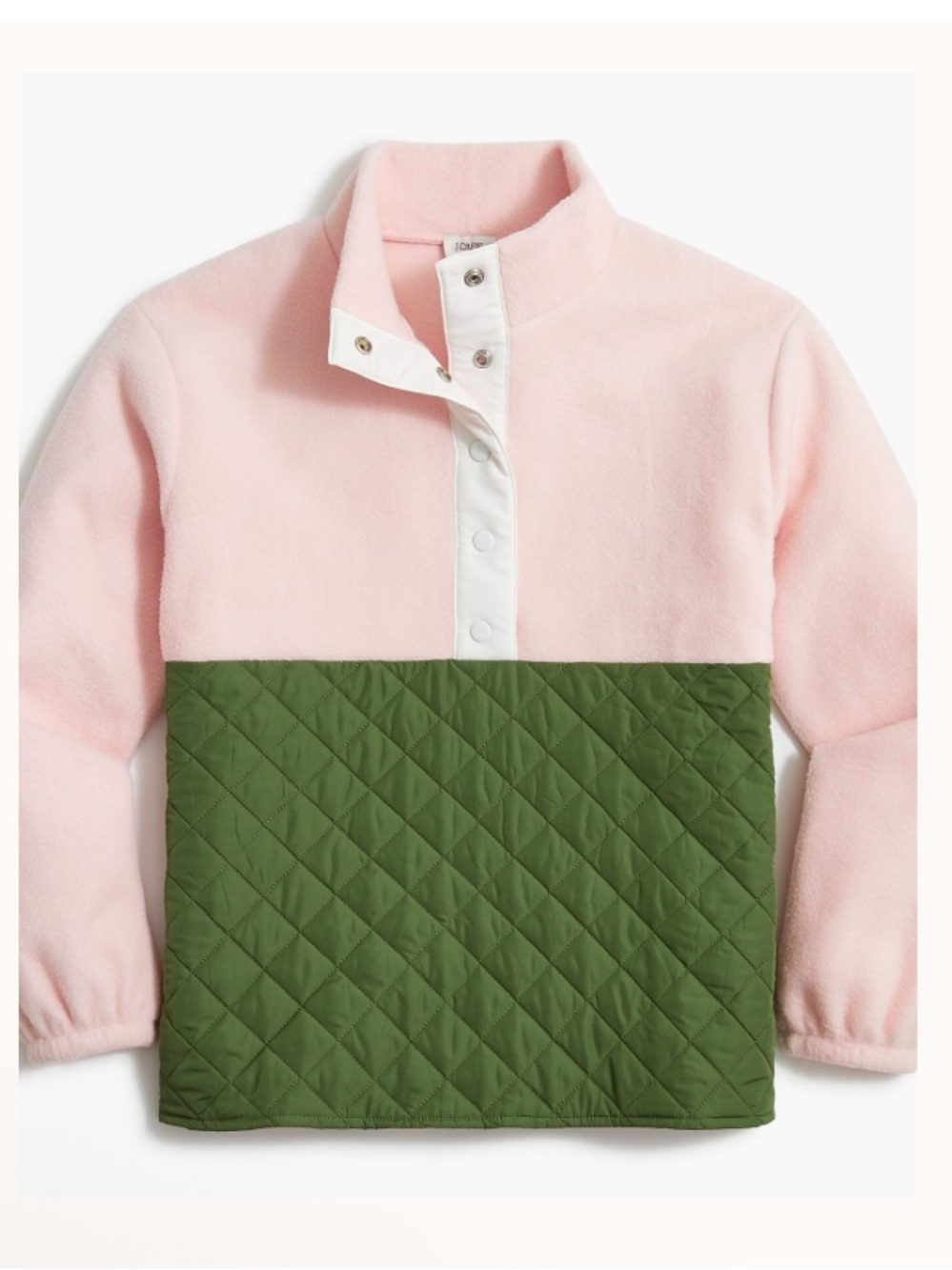 J. CREW Quilted Sherpa Half-zip Snap Pullover Pink Ivory Green Large - Picture 8 of 8